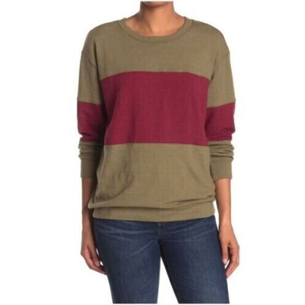 Velvet Heart Womens Galena Crew Neck Colorblock Pullover In Olive Wine Small $68